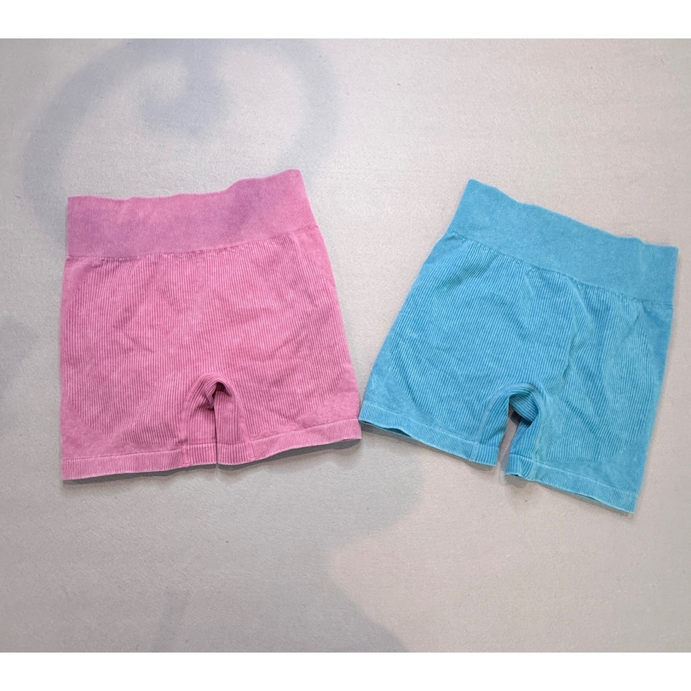 2 Pack Ribbed Seamless Scrunch Butt Workout Shorts Pink Blue Medium [Excellent]